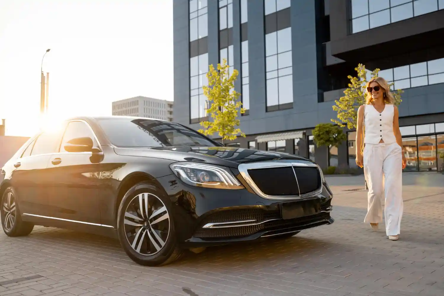 Premium leather interior and advanced technology features inside Mercedes S-Class chauffeur car