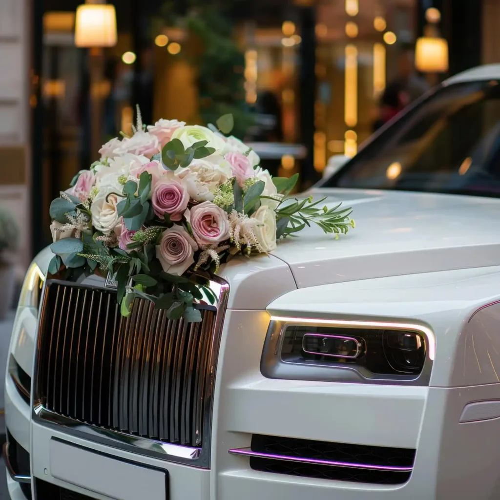 Elegant white luxury wedding car for wedding hire in Aldershot